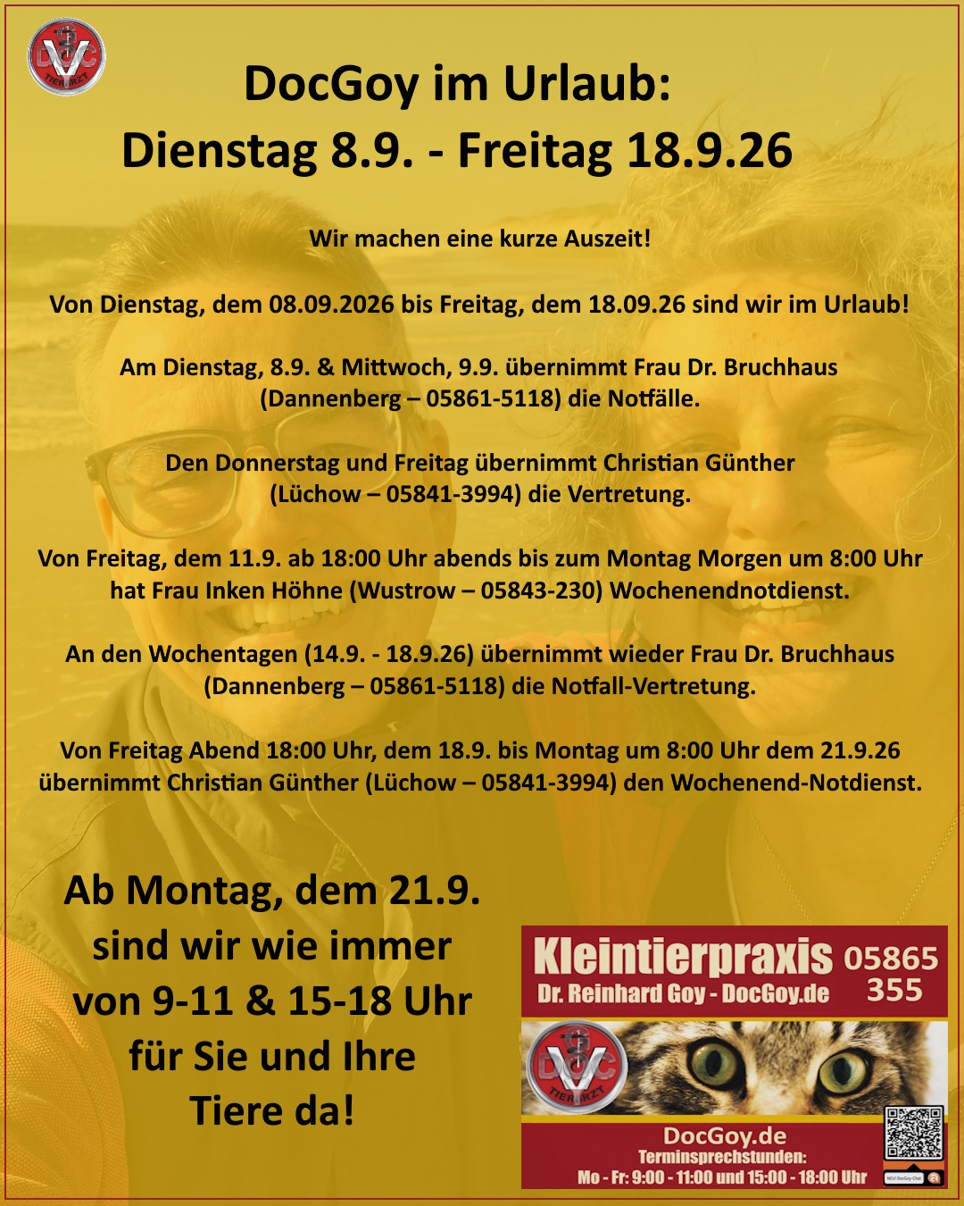 Urlaub für 2 Wochen bei DocGoy - Kleintierpraxis Gusborn